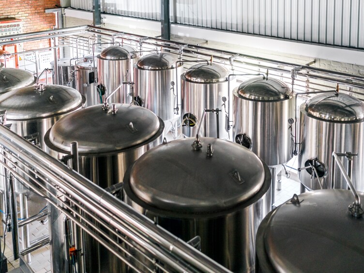 Fermentation tanks in a brewery