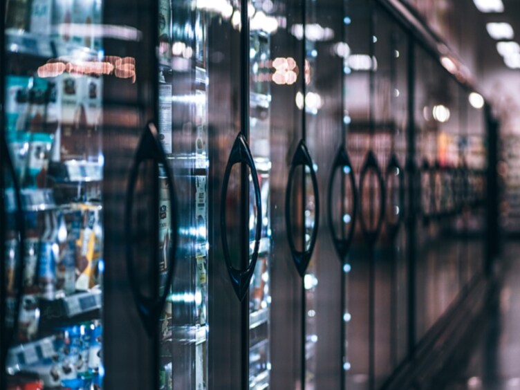 Close up of refrigerators in a supermarket